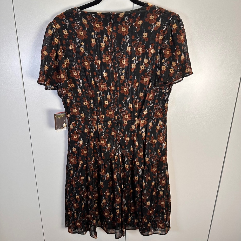 NWT Taylor Dresses Womens Size 10 Black/Nutmeg Floral Print V-Neck Cottagecore - Picture 6 of 11